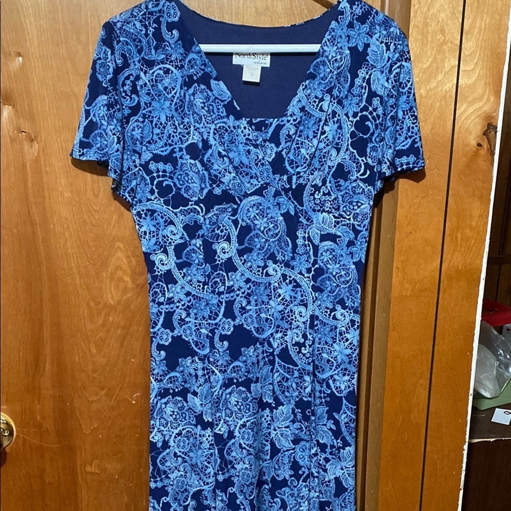 Vintage Navy Blue Patterned Size Medium Shift Dress Hippie Whimsigoth